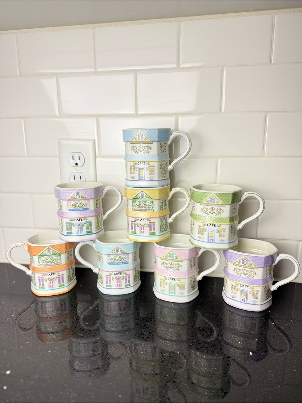 Vintage 1992 Lenox Village Coffee Mugs Set of 8 Fine Porcelain Cups